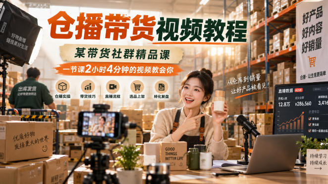 仓播带货视频教程，某带货社群精品课，一节课2小时4分钟的视频教会你-副业网