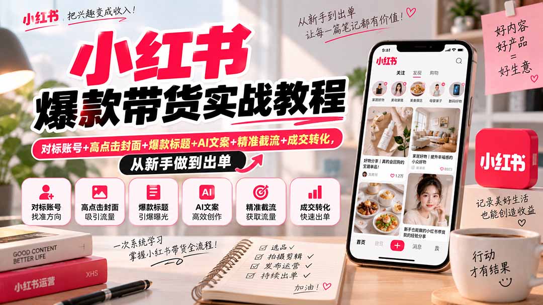图片[2]-小红书爆款带货实战教程｜对标账号+高点击封面+爆款标题+AI文案+精准截流+成交转化，从新手做到出单-副业网
