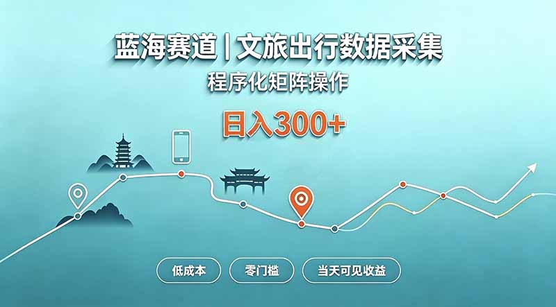 蓝海赛道  文旅出行数据采集  程序化矩阵操作    低成本  零门槛   当天可见收益   日入300+-副业网
