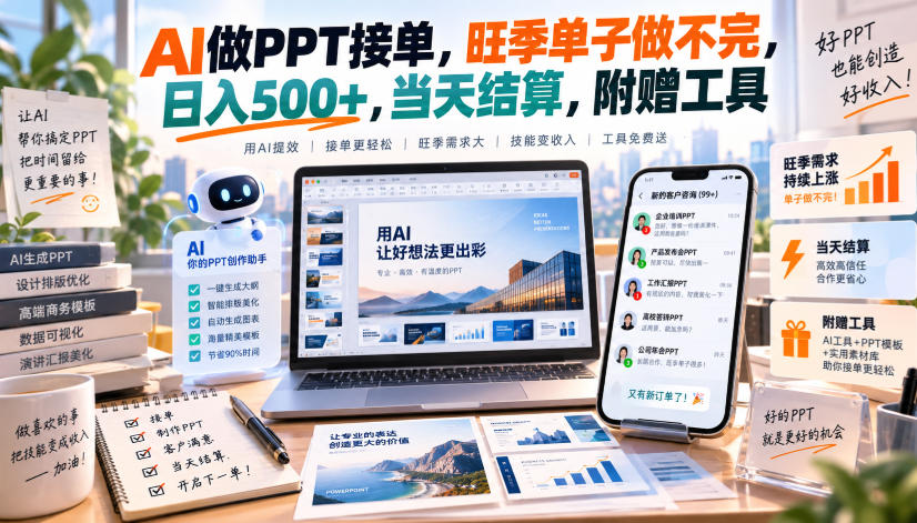 AI做PPT接单，旺季单子做不完，日入500+，当天结算，附赠工具【揭秘】-副业网