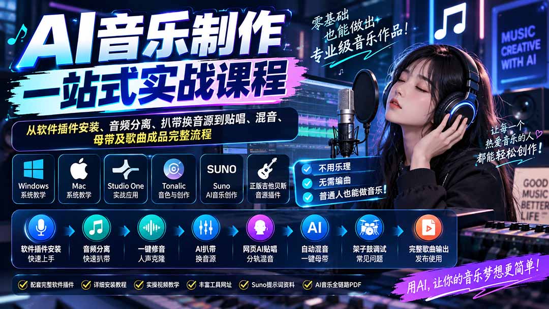 图片[2]-AI音乐制作一站式实战课程：从软件插件安装、音频分离、扒带换音源到贴唱、混音、母带及歌曲成品完整流程-副业网