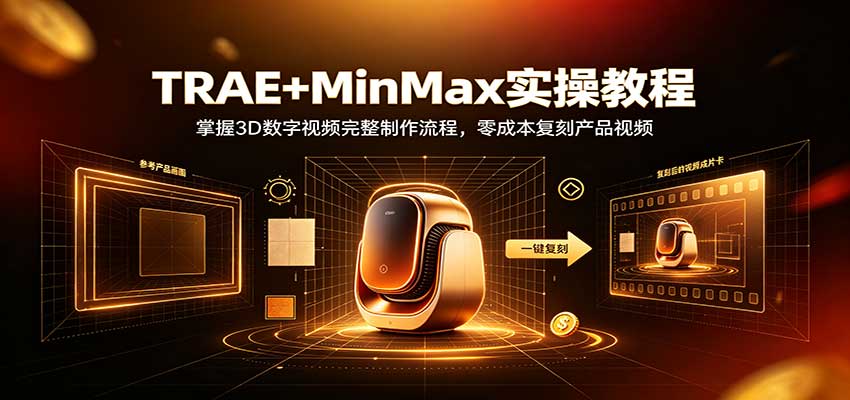 TRAE+MinMax实操教程：3D数字视频完整制作流程，零成本复刻产品视频-副业网