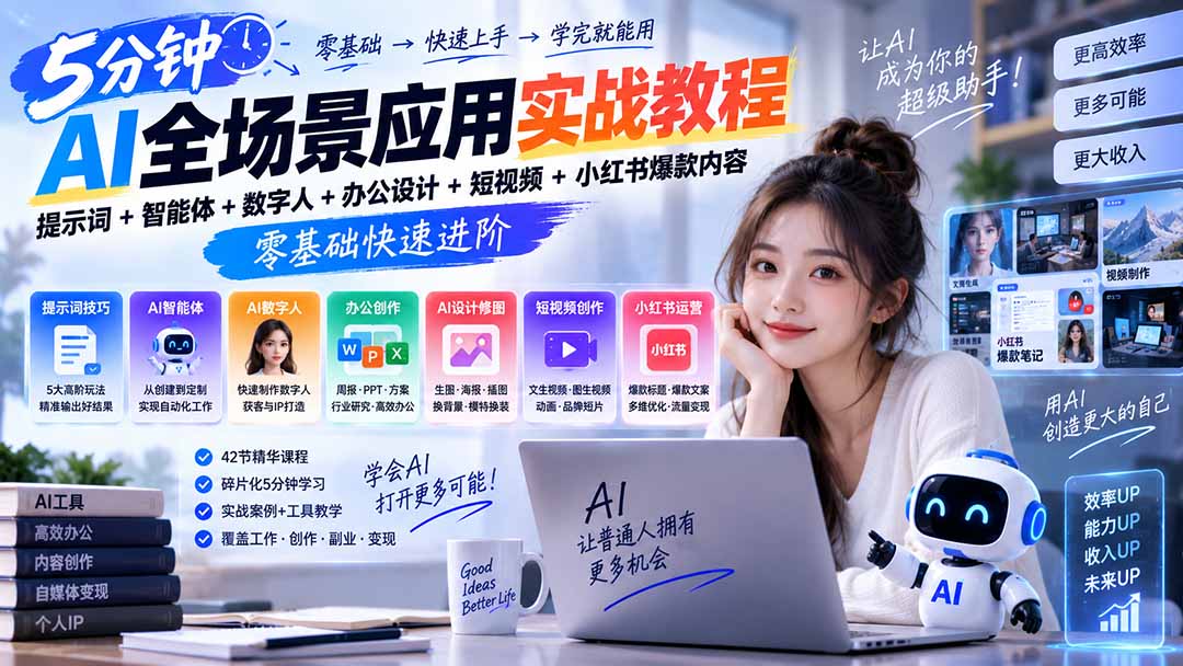 图片[2]-AI全场景应用实战教程｜提示词+智能体+数字人+办公设计+短视频+小红书爆款内容，零基础快速进阶-副业网
