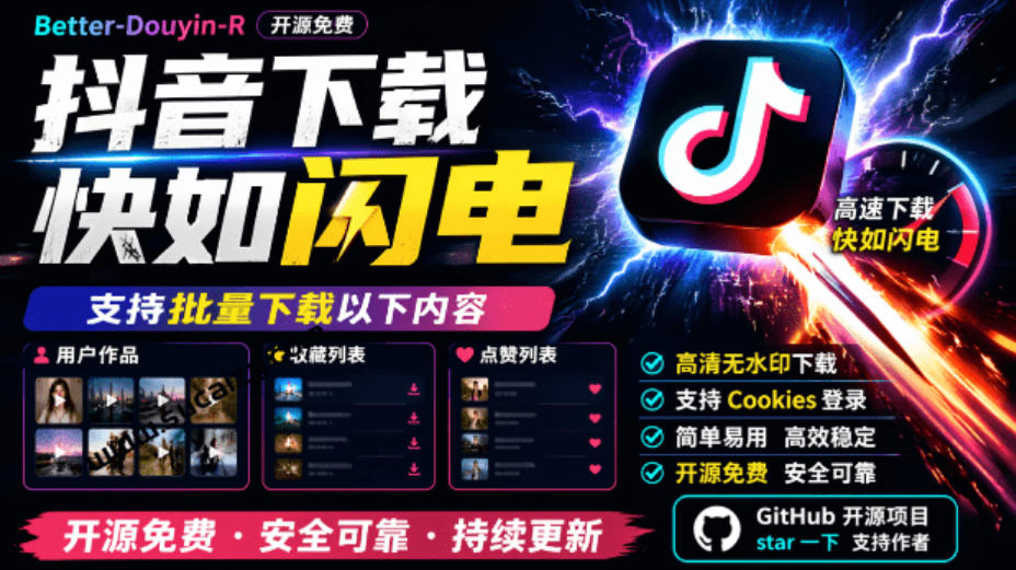 超级好用！抖音视频下载神器，支持批量下载用户作品收藏列表和点赞列表，开源完全免费Better-douyin-R-副业网