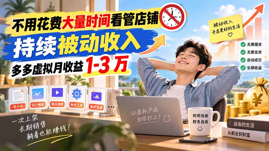 不用花费大量时间看管店铺，持续被动收入，多多虚拟月收益 1-3 万-副业网
