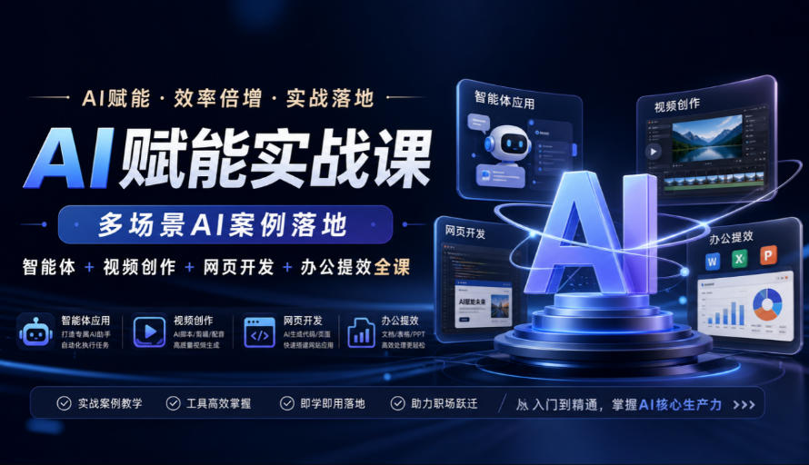 AI赋能实战课，多场景AI案例落地，智能体+视频创作+网页开发+办公提效全课-副业网