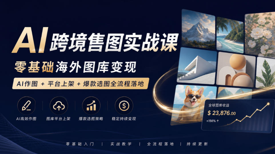 AI跨境售图实战课,零基础海外图库变现,AI作图+平台上架+爆款选图全流程落地-副业网