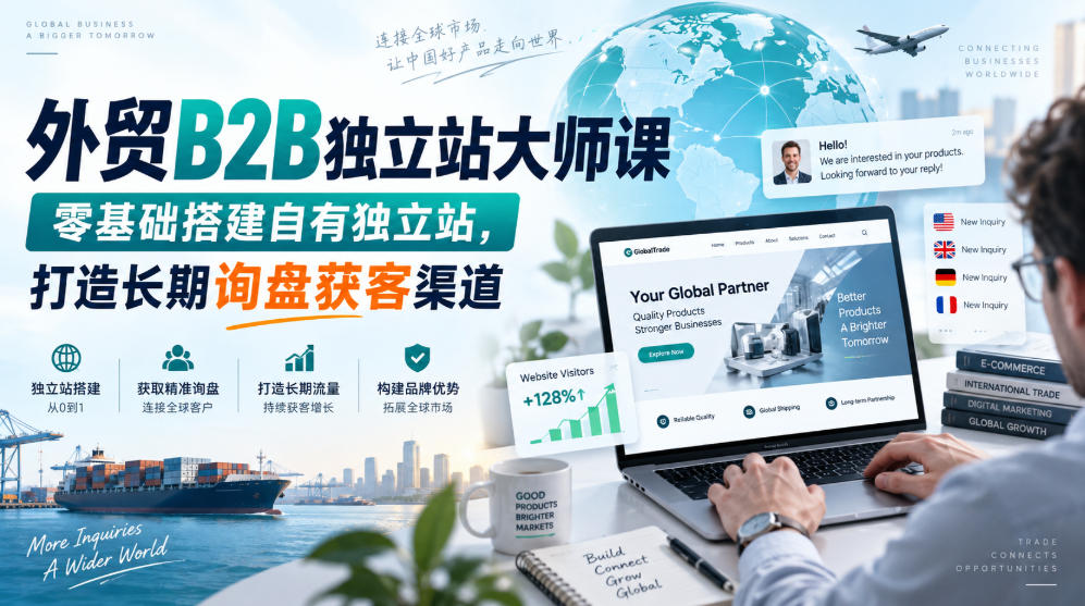 外贸B2B独立站大师课，零基础搭建自有独立站，打造长期询盘获客渠道-副业网