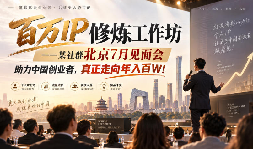 百万IP修炼工作坊——某社群北京7月见面会，助力中国创业者，真正走向年入百W!-副业网