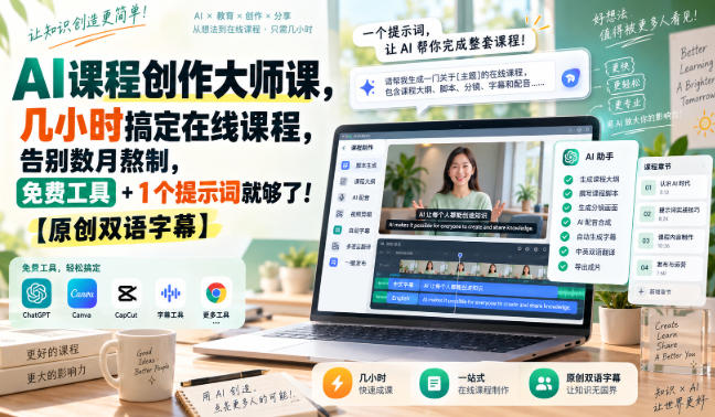 AI课程创作大师课，几小时搞定在线课程，告别数月熬制，免费工具+1个提示词就够了！【原创双语字幕】-副业网