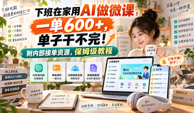 下班在家用AI做微课，一单600+，单子干不完！附内部接单资源，保姆级教程【揭秘】-副业网