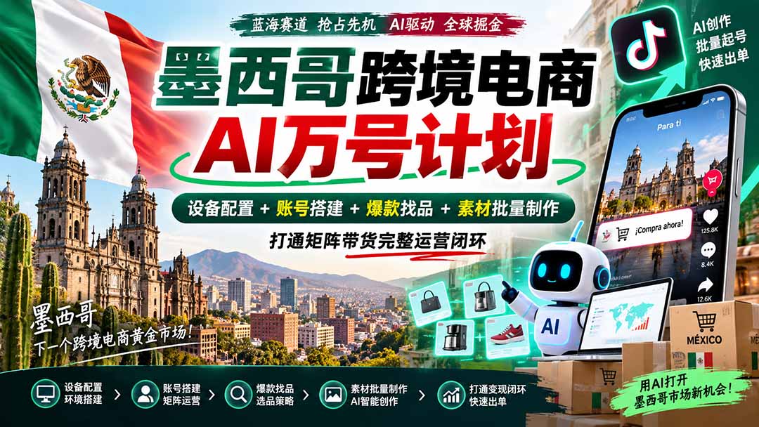 图片[2]-墨西哥AI跨境电商万号计划｜设备配置+账号搭建+爆款找品+素材批量制作，打通矩阵带货完整运营闭环-副业网