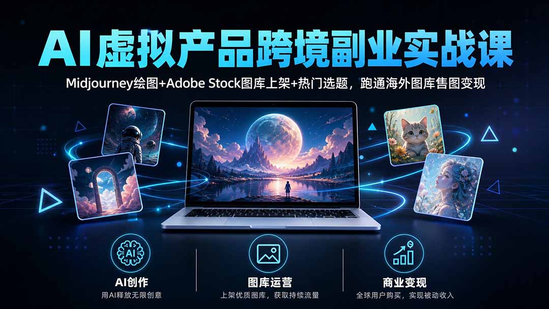 AI虚拟产品跨境副业实战课｜Midjourney绘图+Adobe Stock图库上架+热门选题，跑通海外图库售图变现-副业网
