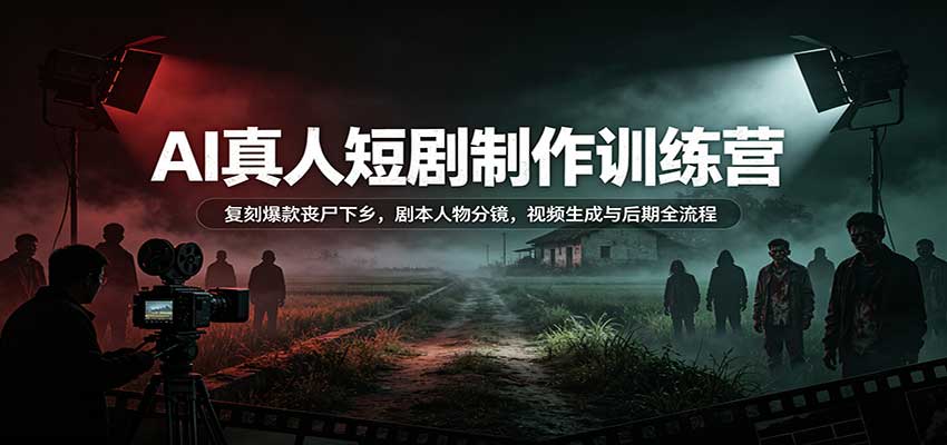 AI真人短剧制作训练营：复刻爆款丧尸下乡，剧本人物分镜，视频生成与后期全流程-副业网