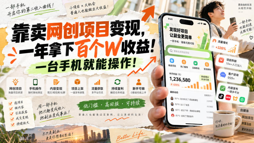 网创小程序虚拟资料变现，一年拿下百万收益，一部手机就可以做，0成本变现副业！-副业网