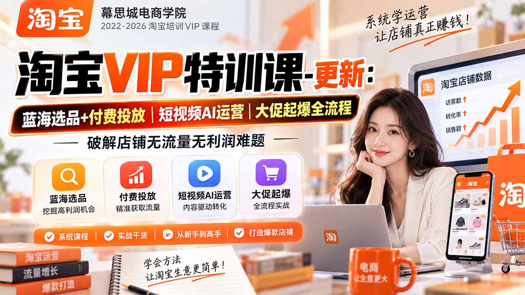 淘宝VIP特训课-更新0917：蓝海选品+付费投放｜短视频AI运营｜大促起爆全流程，破解店铺无流量无利润难题-副业网