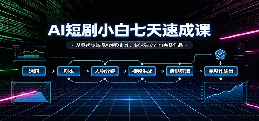 AI短剧小白七天速成课：从零起步掌握AI短剧制作，快速独立产出完整作品-副业网