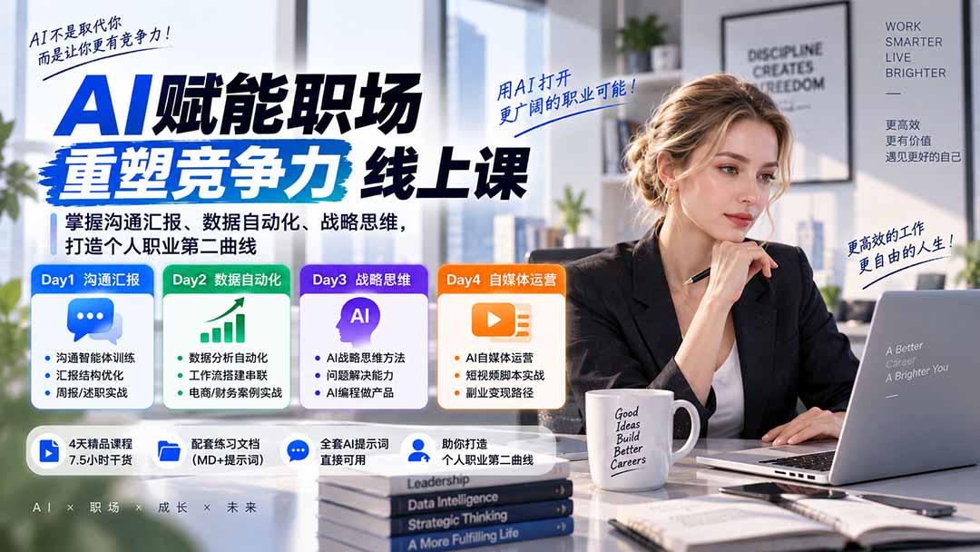 AI职场提效与第二曲线实战课-无水印:学习沟通汇报、数据工作流和战略思维,掌握AI编程做产品及自媒体运营方法-副业网