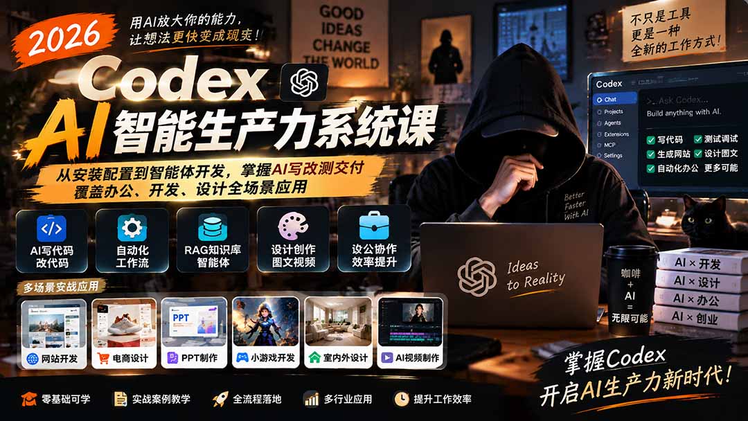 图片[2]-2026 Codex AI智能生产力系统课-更新｜从安装配置到智能体开发，掌握AI写改测交付，覆盖办公、开发、设计全场景应用-副业网