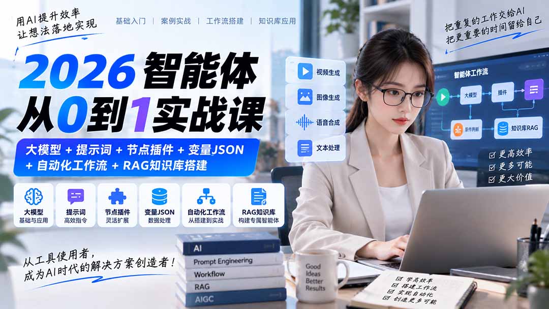 图片[2]-2026智能体从0到1实战课｜大模型+提示词+节点插件+变量JSON+自动化工作流+RAG知识库搭建-副业网