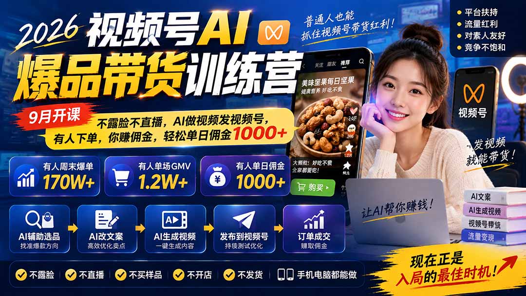 图片[2]-2026视频号AI爆品带货训练营-9月开课｜不露脸不直播，AI做视频发视频号，有人下单，你赚佣金，轻松单日佣金1000+-副业网