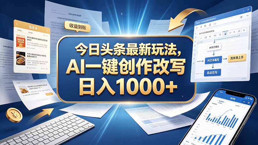 今日头条最新玩法，AI 一键创作改写，简单易上手，轻松日入 1000 +-副业网