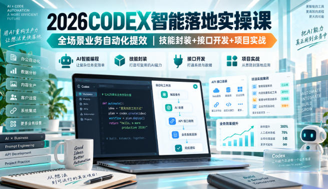 2026Codex智能落地实操课，全场景业务自动化提效，技能封装+接口开发+项目实战-副业网