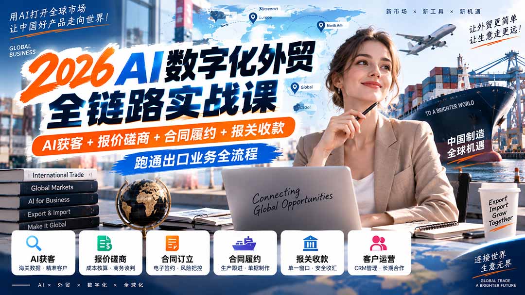 图片[2]-2026AI数字化外贸全链路实战课：AI获客+报价磋商+合同履约+报关收款，跑通出口业务全流程-副业网
