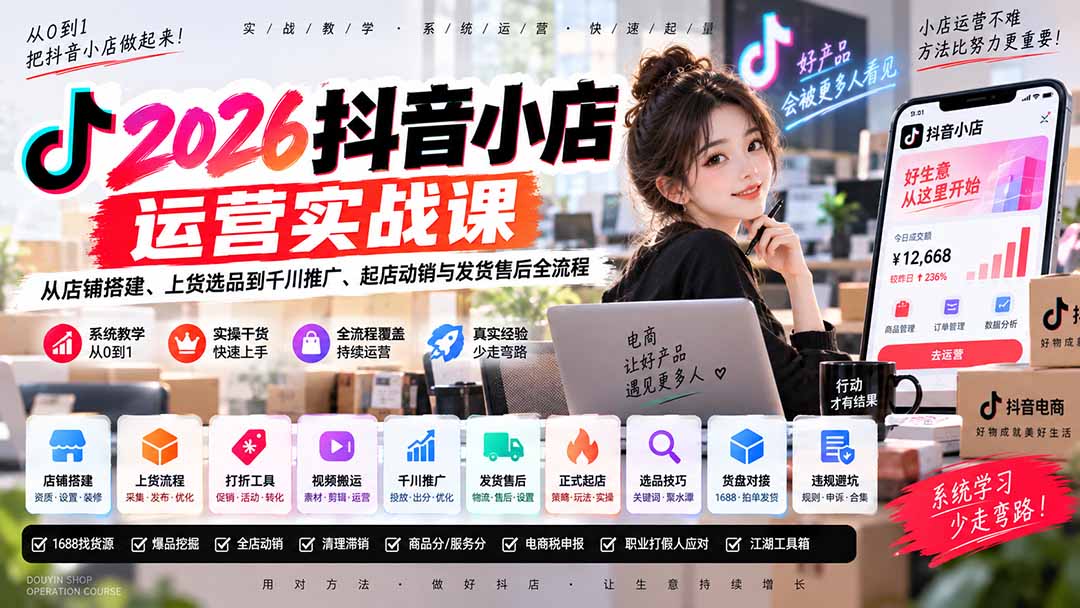 图片[2]-2026抖音小店运营实战课｜从店铺搭建、上货选品到千川推广、起店动销与发货售后全流程-副业网