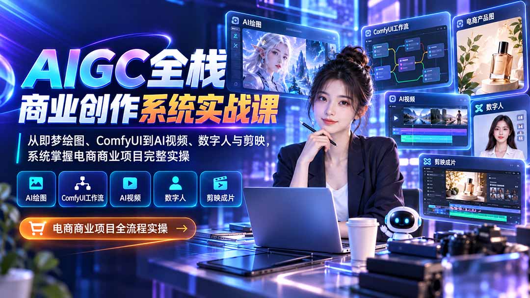 图片[2]-AIGC全栈商业创作系统实战课-无水印：从即梦绘图、ComfyUI到AI视频、数字人与剪映，系统掌握电商商业项目完整实操-副业网