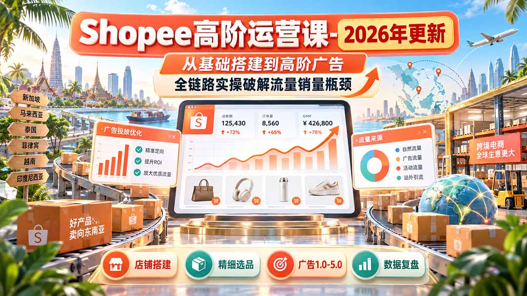 Shopee高阶运营课-更新9月，从基础搭建到高阶广告，全链路实操破解流量销量瓶颈-副业网