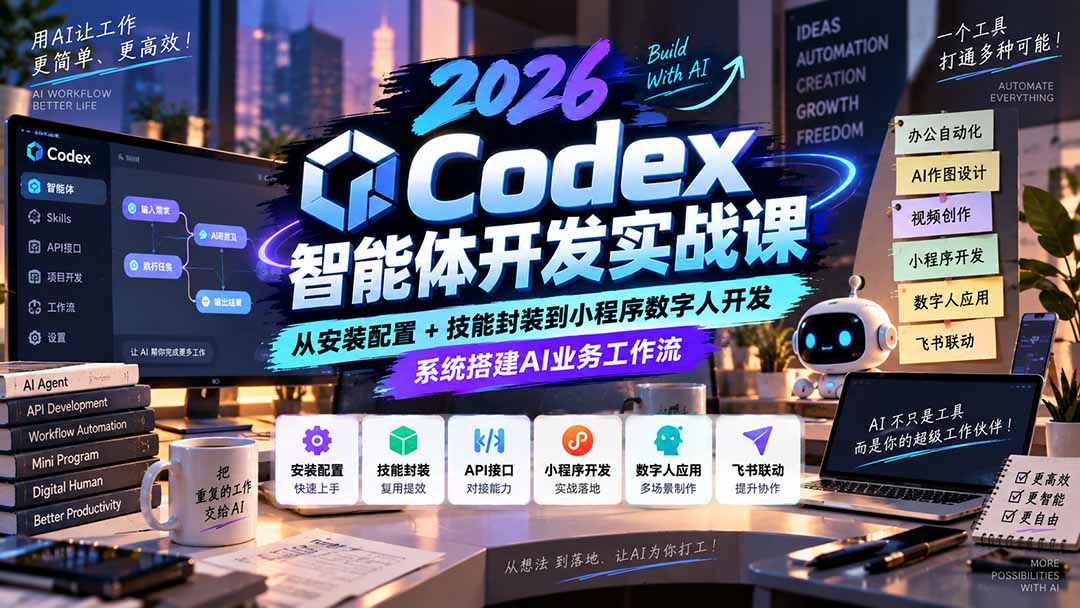 2026Codex智能体开发实战课：从安装配置+技能封装到小程序数字人开发，系统搭建AI业务工作流-副业网