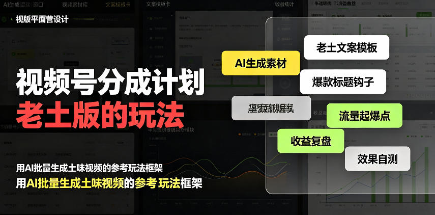 视频号分成计划老土版的玩法，流量爆炸，每天收益300+，纯靠AI生成，越土的玩法，越高级-副业网