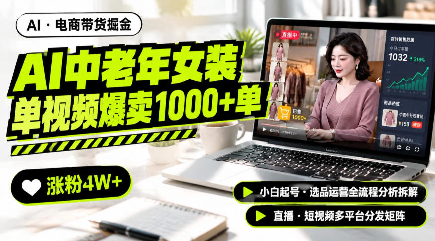 AI中老年服装带货赛道新玩法，一个视频卖出1000多单涨粉4W+，小白起号选品运营全流程分析拆解-副业网