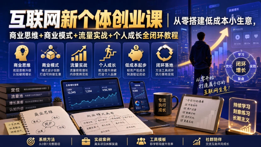 互联网新个体创业课｜从零搭建低成本小生意，商业思维+商业模式+流量实战+个人成长全闭环教程(更新0922)-副业网
