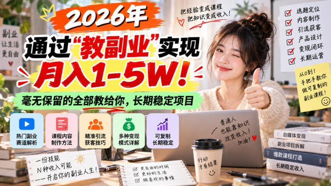 2026年通过“教副业”实现月入1-5W！毫无保留的全部教给你，长期稳定项目【揭秘】-副业网