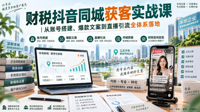 财税抖音同城获客实战课｜从账号搭建、爆款文案到直播引流全体系落地-副业网
