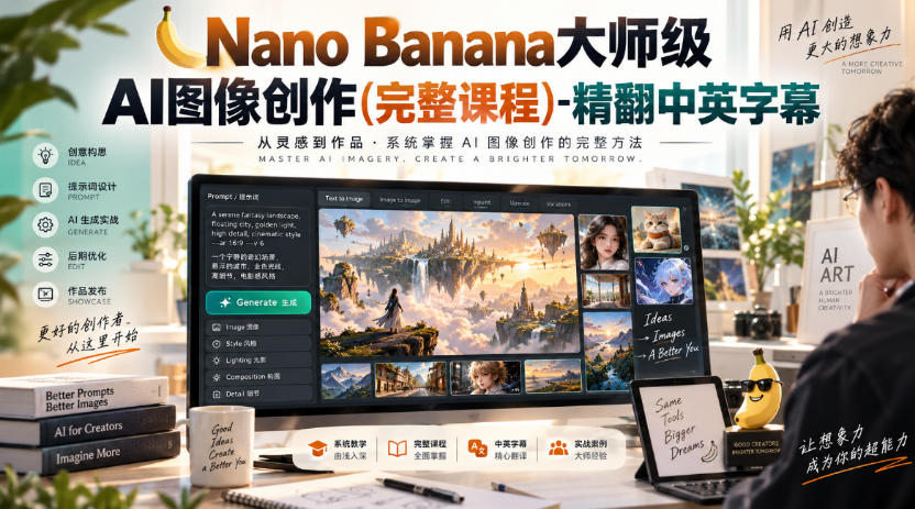 【无水印】Nano Banana大师级AI图像创作(完整课程)-精翻中英字幕-副业网