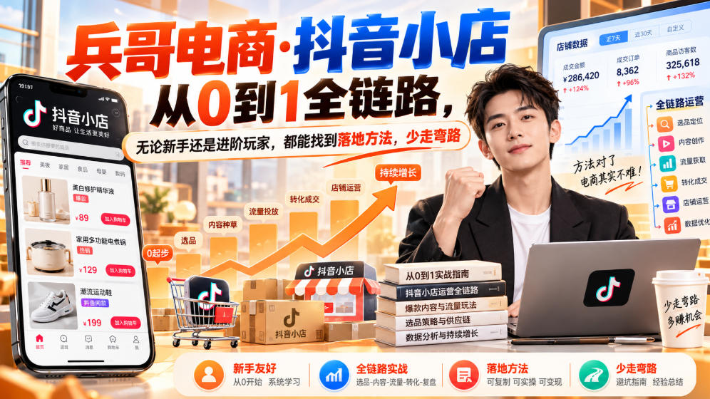 【无水印】兵哥电商·抖音小店从0到1全链路，无论新手还是进阶玩家，都能找到落地方法，少走弯路(更新9月)-副业网