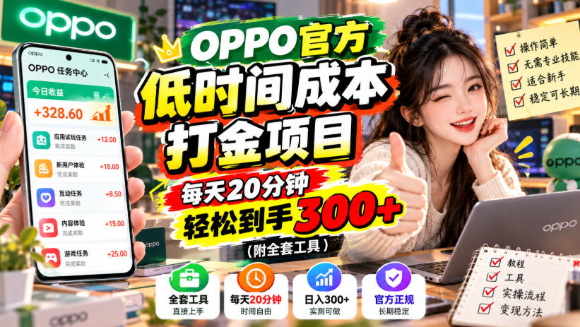 OPPO官方低时间成本打金项目，每天20分钟，轻松到手300+(附全套工具)【揭秘】-副业网