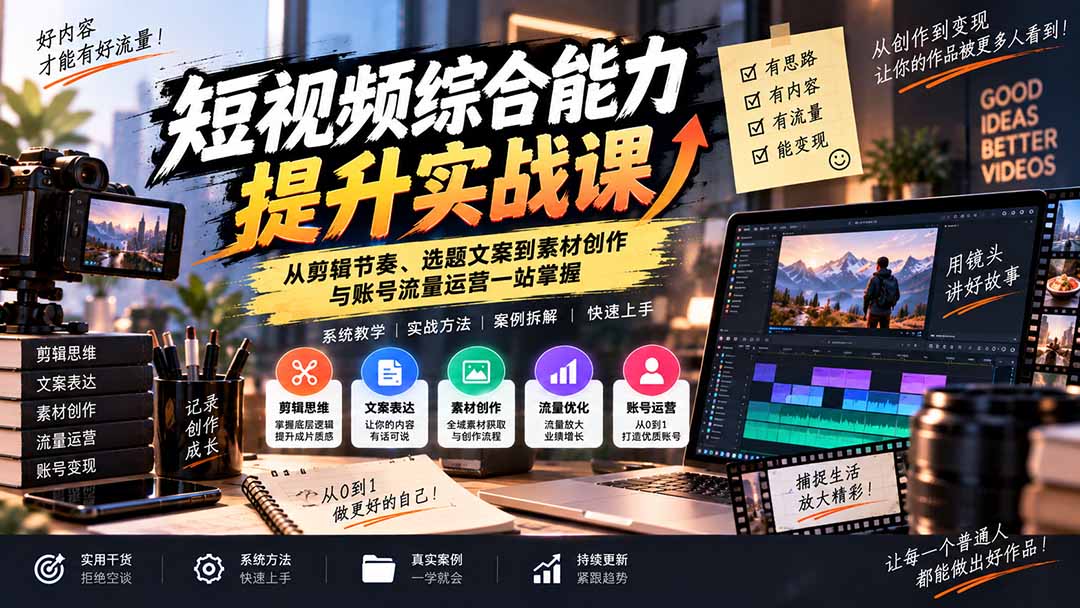 图片[2]-短视频综合能力提升实战课：从剪辑节奏、选题文案到素材创作与账号流量运营一站掌握-副业网