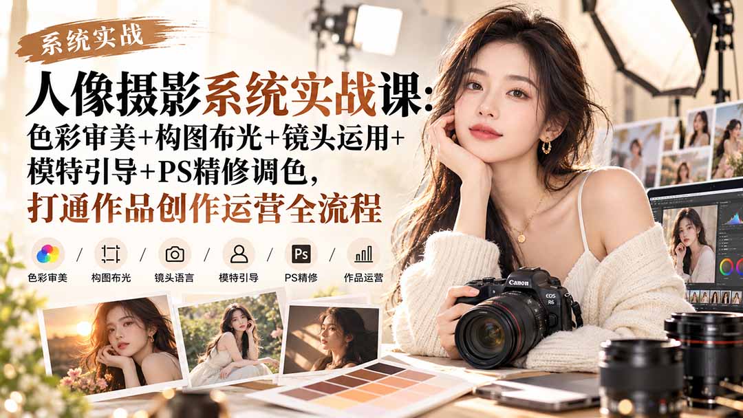 图片[2]-【无水印】人像摄影系统实战课：色彩审美+构图布光+镜头运用+模特引导+PS精修调色，打通作品创作运营全流程-副业网