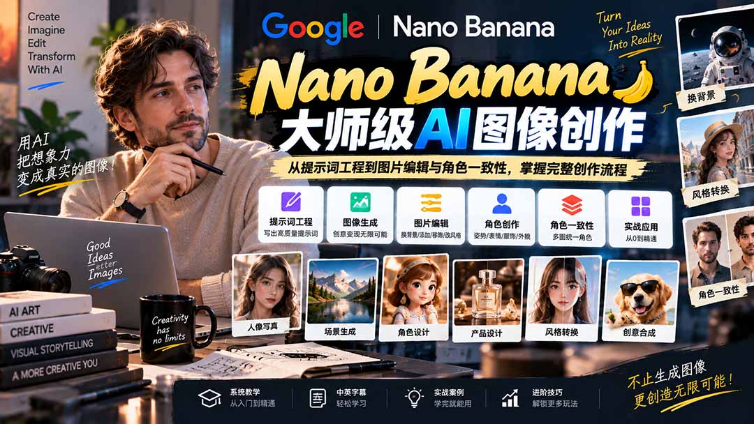 图片[2]-【无水印】Nano Banana大师级AI图像实战课：从提示词工程到图片编辑与角色一致性，掌握完整创作流程-副业网