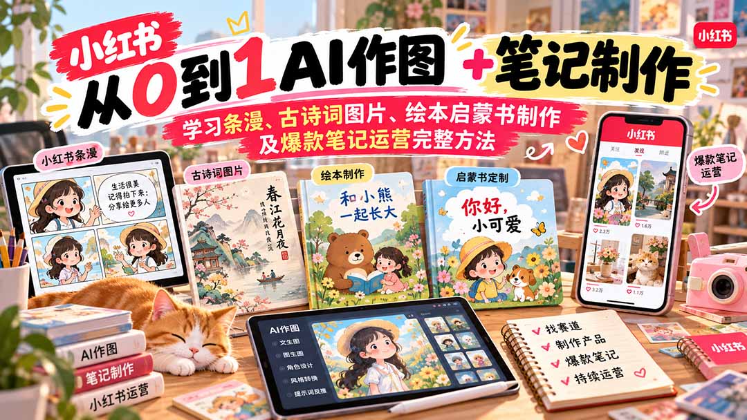 2026小红书AI内容创作从0到1：学习条漫、古诗词图片、绘本启蒙书制作及爆款笔记运营完整方法-副业网