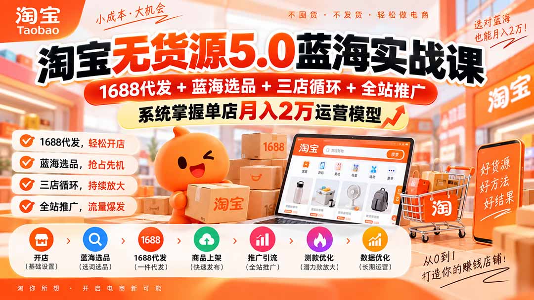 图片[2]-淘宝无货源5.0蓝海实战课-更新0927：1688代发+蓝海选品+三店循环+全站推广，系统掌握单店月入2万运营模型-副业网