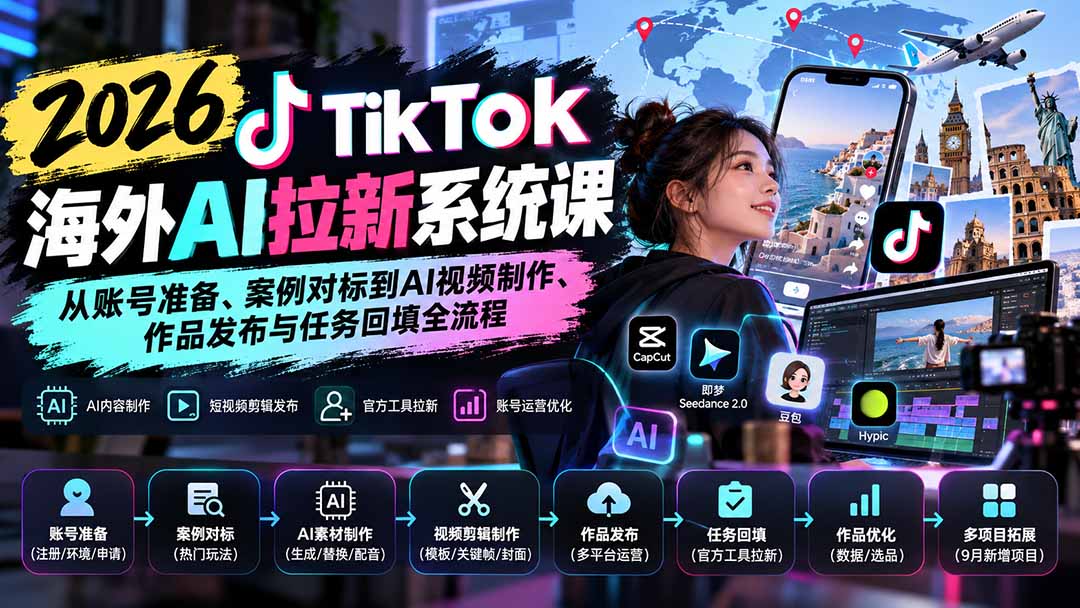 图片[2]-【无水印】2026 TikTok海外AI拉新系统课：从账号准备、案例对标到AI视频制作、作品发布与任务回填全流程-副业网