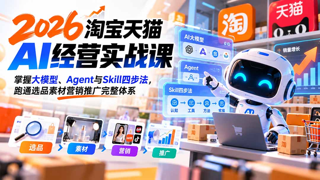图片[2]-【无水印】2026淘宝天猫AI经营实战课：掌握大模型、Agent与Skill四步法，跑通选品素材营销推广完整体系-副业网