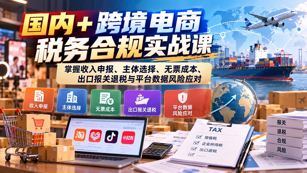 国内+跨境电商税务合规实战课：掌握收入申报、主体选择、无票成本、出口报关退税与平台数据风险应对-副业网