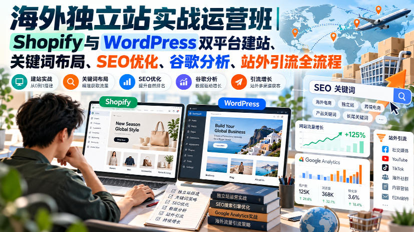 海外独立站实战运营班｜Shopify与WordPress双平台建站、关键词布局、SEO优化、谷歌分析、站外引流全流程-副业网