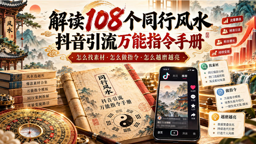 解读108个同行风水抖音引流万能指令手册，怎么找素材·怎么做指令·怎么越磨越亮【文档】-副业网